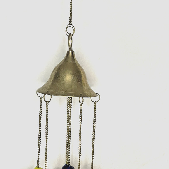 Vintage Dome Hanging Wind Chime Brass Camel Beaded Accents Bohemian Style Decor - Picture 2 of 10